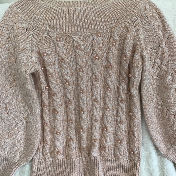 VTG Soho New York &Company Size SM Pink Fisherman Knit Pearls Y2K Soft Comfy - Picture 2 of 6